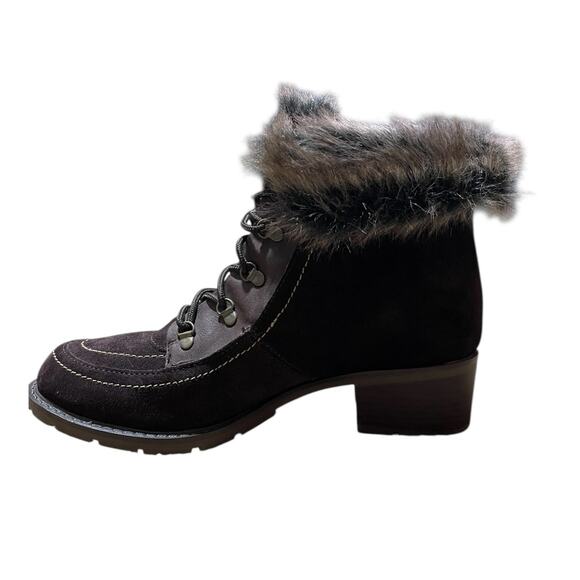 Sporto Size 8 NEW HOLLY Womens Ankle Boots Leather Faux Fur Brown Lace Up Heeled - Picture 2 of 9